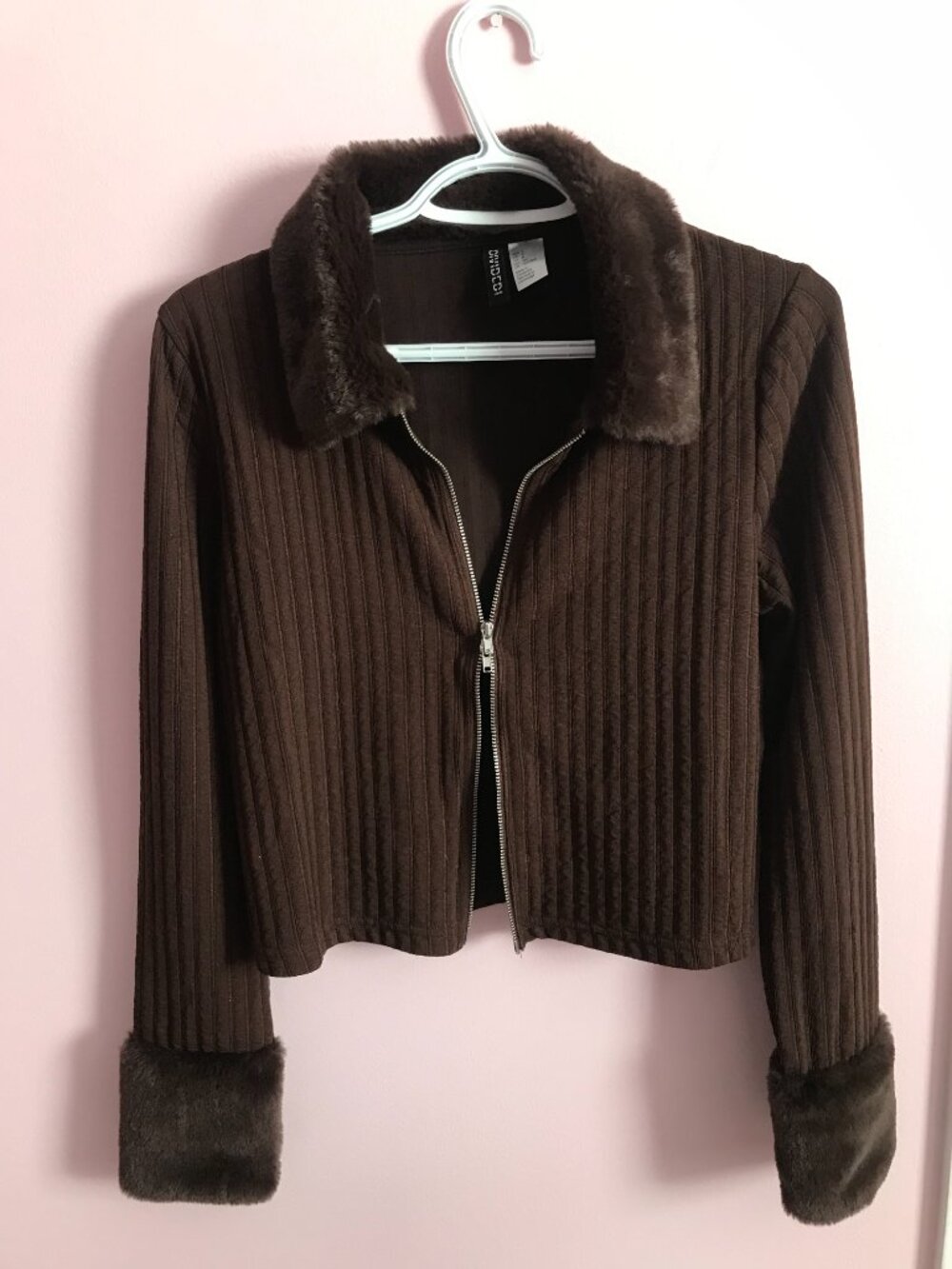H&M Divided Brown Fur Collared Zip Shirt